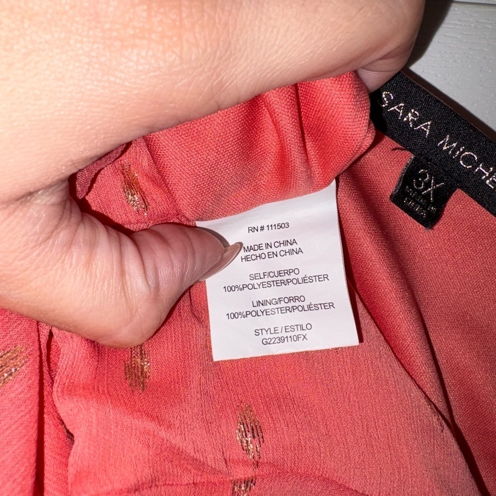 Sara Michelle NWOT SIZE 3X Orange Bubble Hem Blouse with Gold Details - Picture 4 of 8